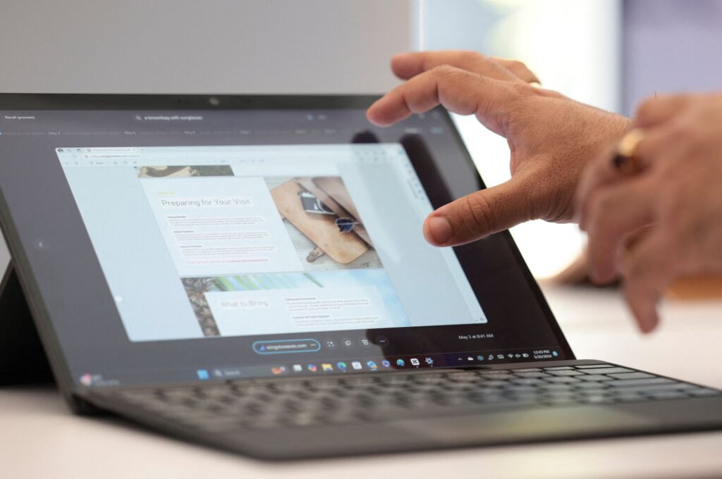 A demonstration of Microsoft's Recall feature on a Surface Pro is pictured following the Microsoft Briefing event in Redmond, Washington, U.S., May 20, 2024. (AFP Photo)
