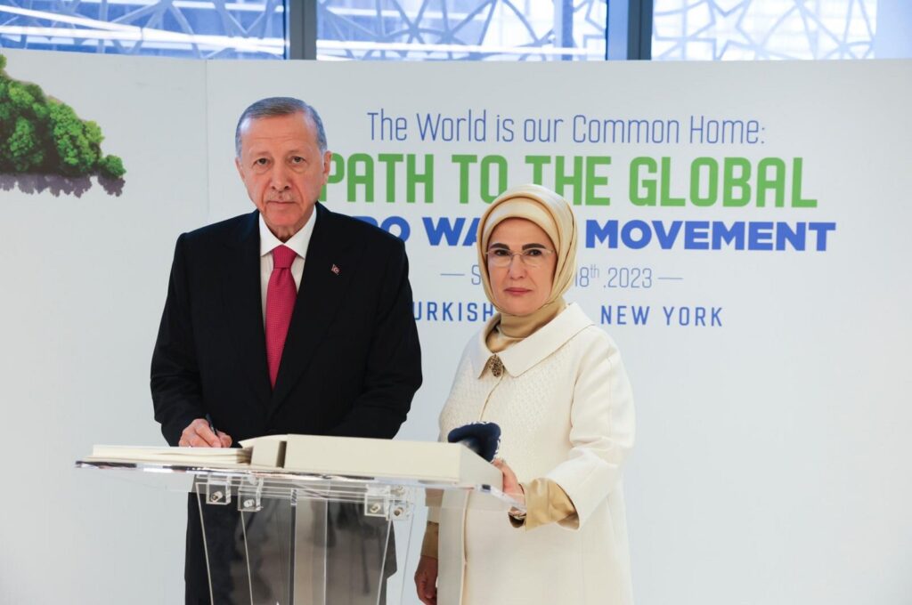 President Recep Tayyip Erdoğan and first lady Emine Erdoğan attend the "Global Zero Waste Movement" event in New York, U.S, Sept. 18, 2023. (AA Photo)