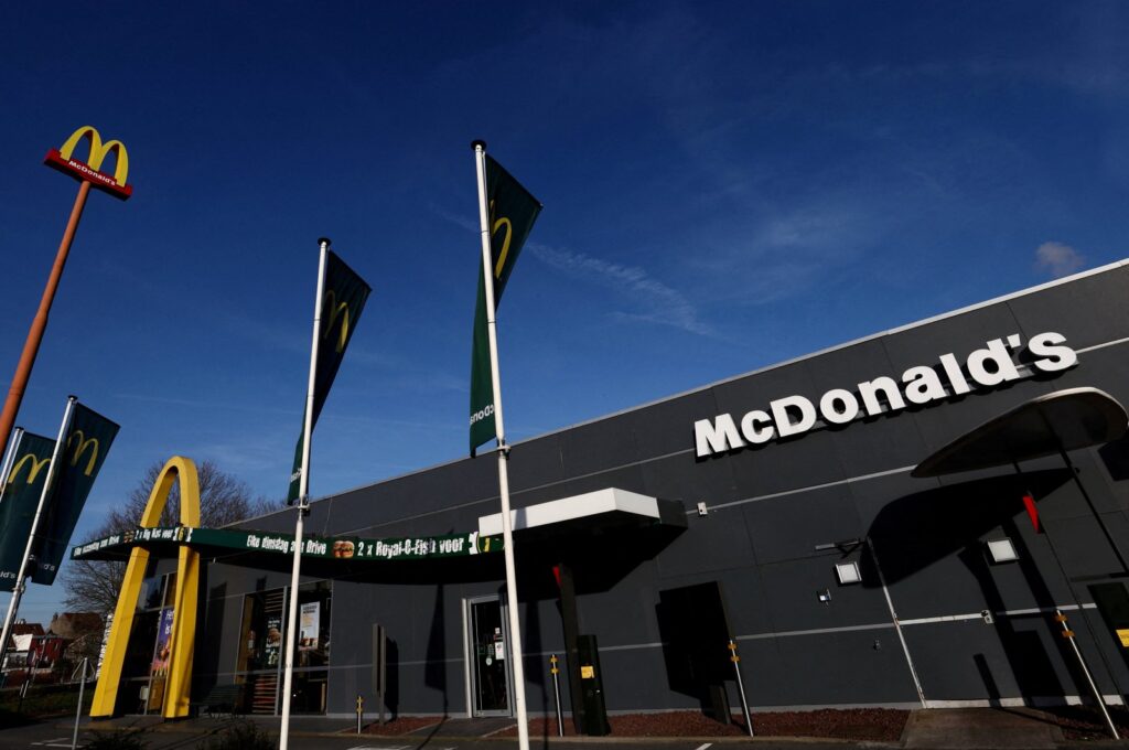A sign for the U.S. fast food restaurant chain McDonald's is seen outside one of their restaurants in Sint-Pieters-Leeuw, near Brussels, Belgium, March 4, 2024. (Reuters Photo)