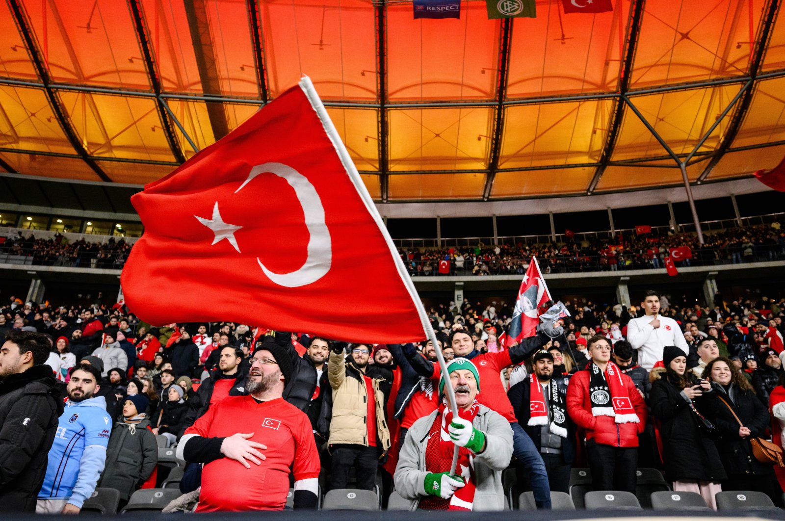 Fans of Türkiye celebrate their team prior to an international friendly match between Germany and Türkiye at Olympiastadion, Berlin, Germany, Nov. 18, 2023. (Getty Images Photo)