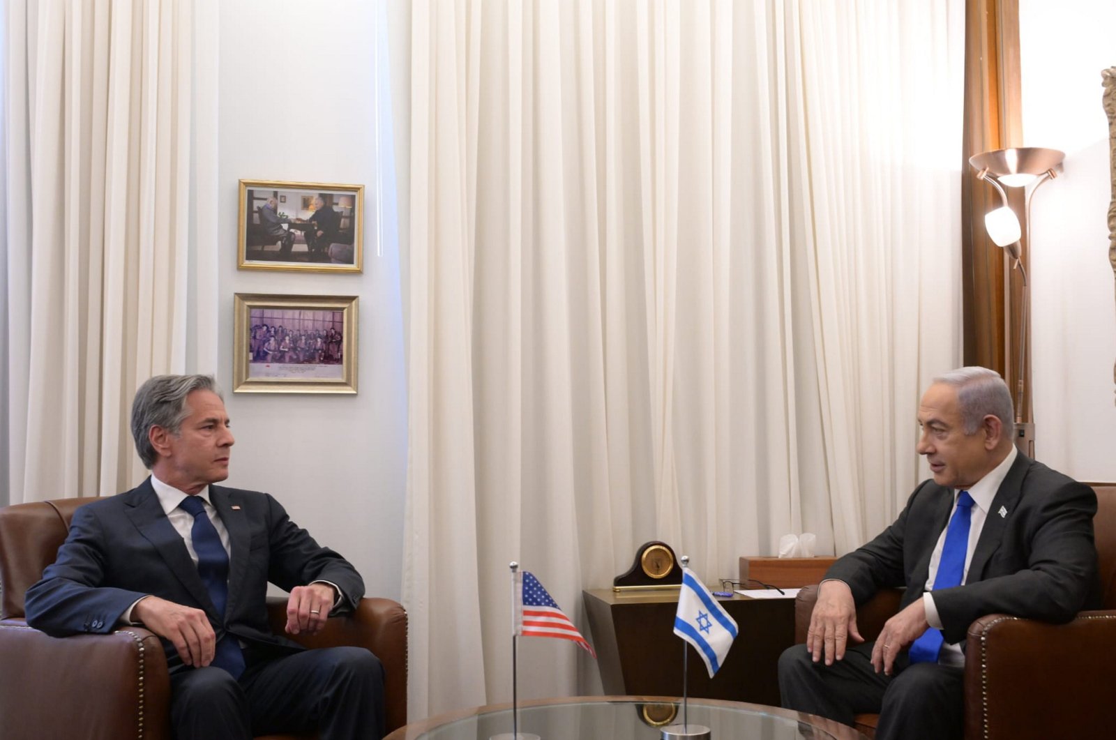 A handout photo made available by Israel's Government Press Office (GPO) shows Israeli Prime Minister Benjamin Netanyahu (R) with US Secretary of State Antony Blinken during a meeting in Jerusalem, June 10, 2024. (EPA Photo)