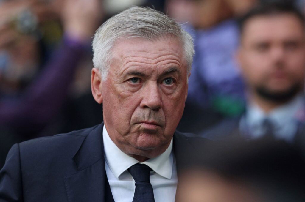 Real Madrid's coach Carlo Ancelotti reacts prior to the UEFA Champions League final football match between Borussia Dortmund and Real Madrid, at Wembley stadium, London, U.K., June 1, 2024. (AFP Photo)