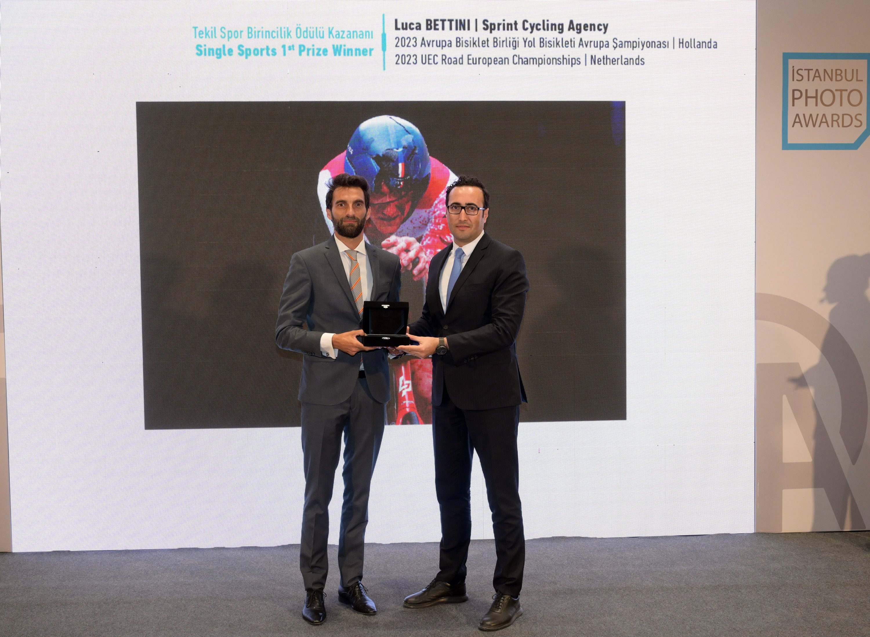 332136 Luca Bettin (L) receives his award at Istanbul Photo Awards, Istanbul, Türkiye, June 10, 2024. (AA Photo)