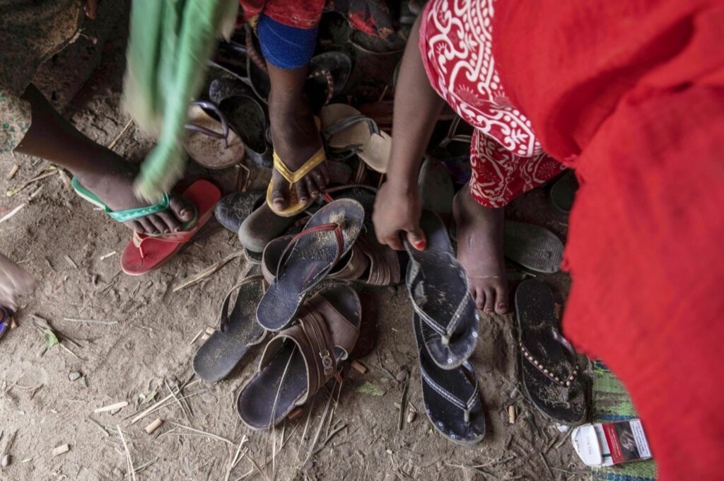 This file photo shows Ethiopian migrants in Ras al-Ara, Lahj, Yemen, July 26, 2019. (AP Photo)