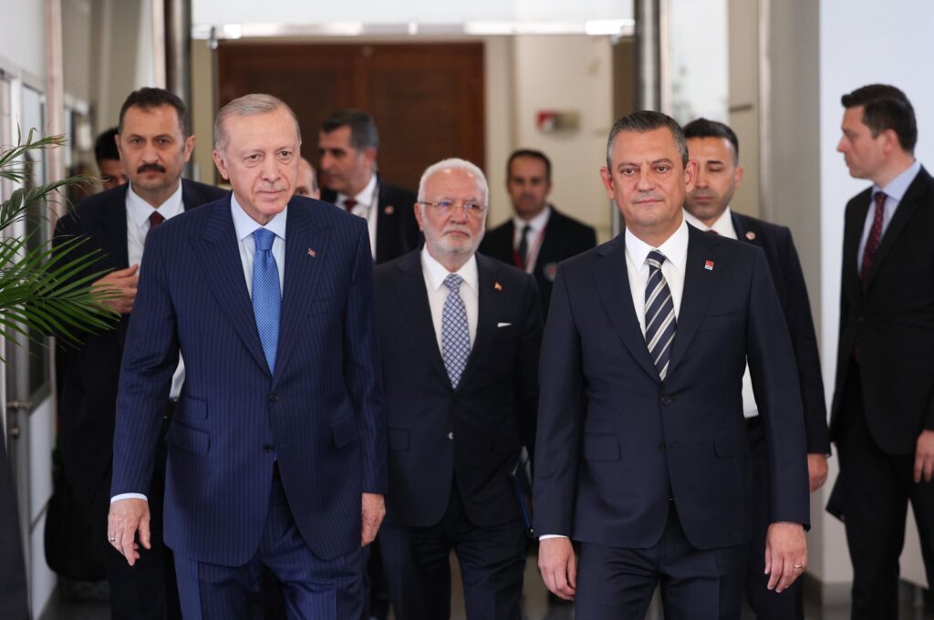 President Recep Tayyip Erdoğan and Özgür Özel meet at the Republican People's Party (CHP) headquarters, Ankara, Türkiye, June 11, 2024. (DHA Photo)