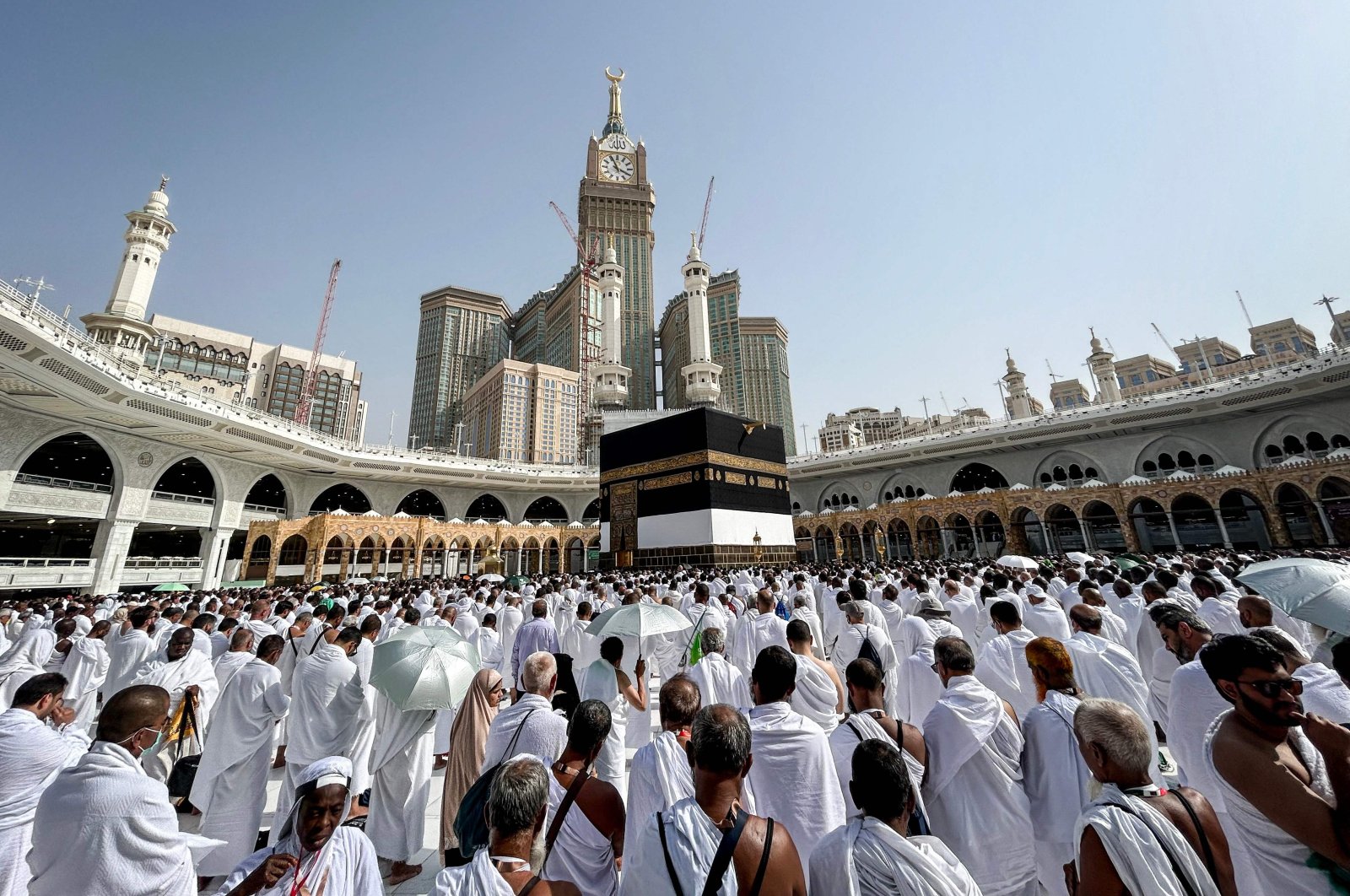 Muslim worshippers pray around the Kaaba, Islam's holiest site, at the Grand Mosque in Mecca, Saudi Arabia, on June 12, 2024. (AFP Photo)