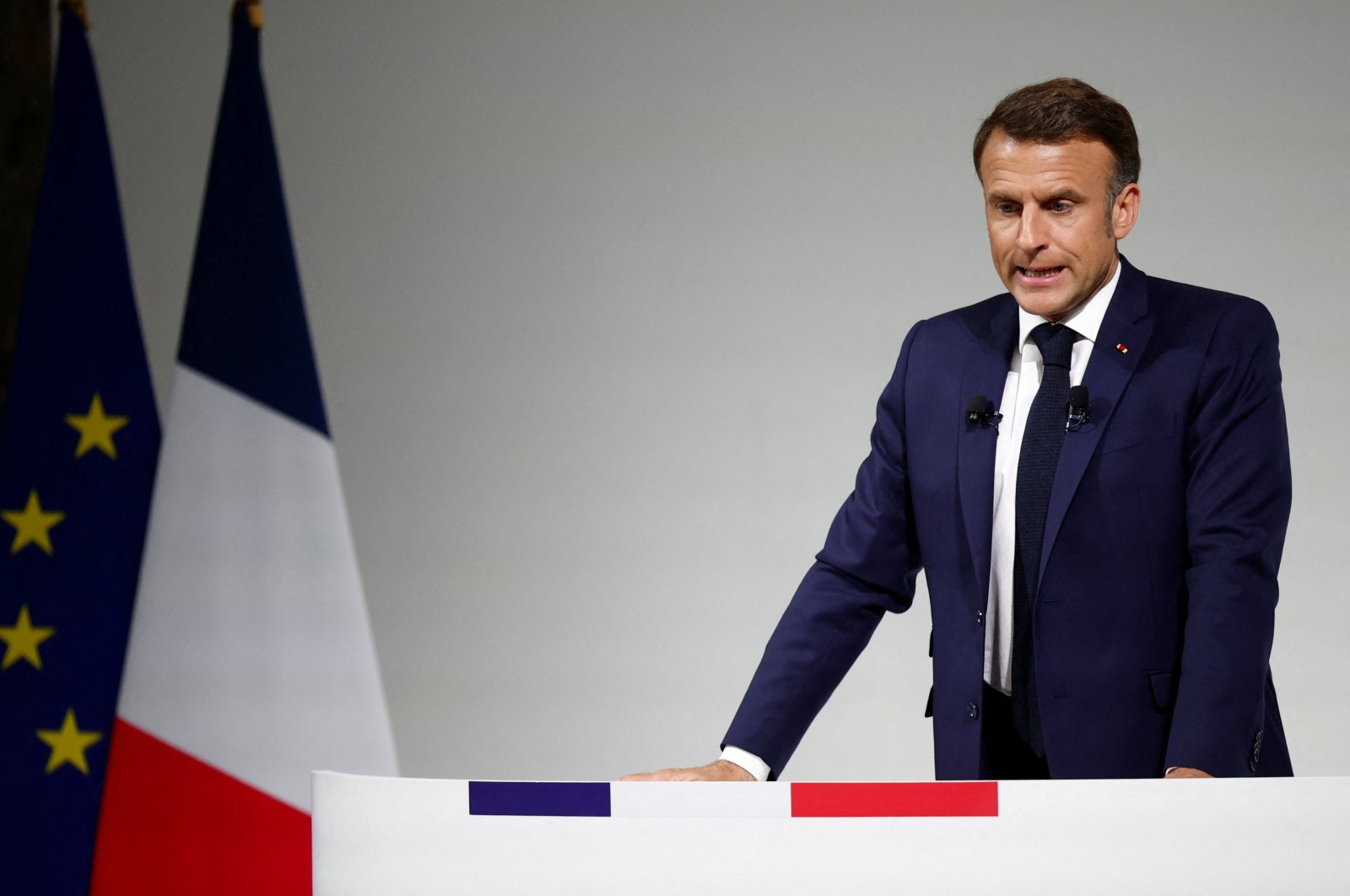 French President Emmanuel Macron speaks during a news conference about the priorities of his Renaissance party and its allies ahead of the early legislative elections in Paris, France, June 12, 2024. (Reuters Photo)