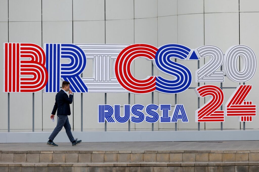 A man walks outside a venue that will host a meeting of foreign ministers of the BRICS group of nations in the city of Nizhny Novgorod, Russia, June 9, 2024. (Reuters Photo)