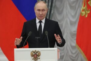 Russian President Vladimir Putin talks during an award ceremony at the Kremlin, Moscow, Russia, May 30, 2024. (Getty Images Photo)