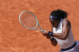 U.S. Coco Gauff plays a backhand return to Poland's Iga Swiatek during their women's singles semifinal match on Day 12 of the French Open at the Roland Garros, Paris, France, June 6, 2024. (AFP Photo)