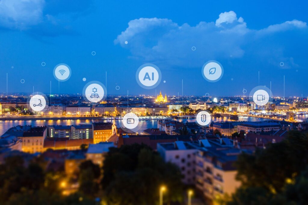 This illustration photo shows a city panorama with smart city icons. (Reuters Photo)