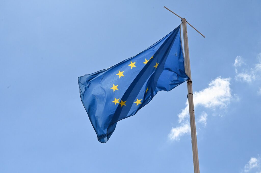 A European Union flag flies in the wind over the Lyon Tourist Office in Lyon, France, on June 10, 2024. (Reuters Photo)