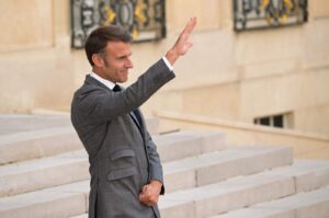 France's President Emmanuel Macron waves after a meeting in Paris, France, June 24, 2024. (AFP Photo)