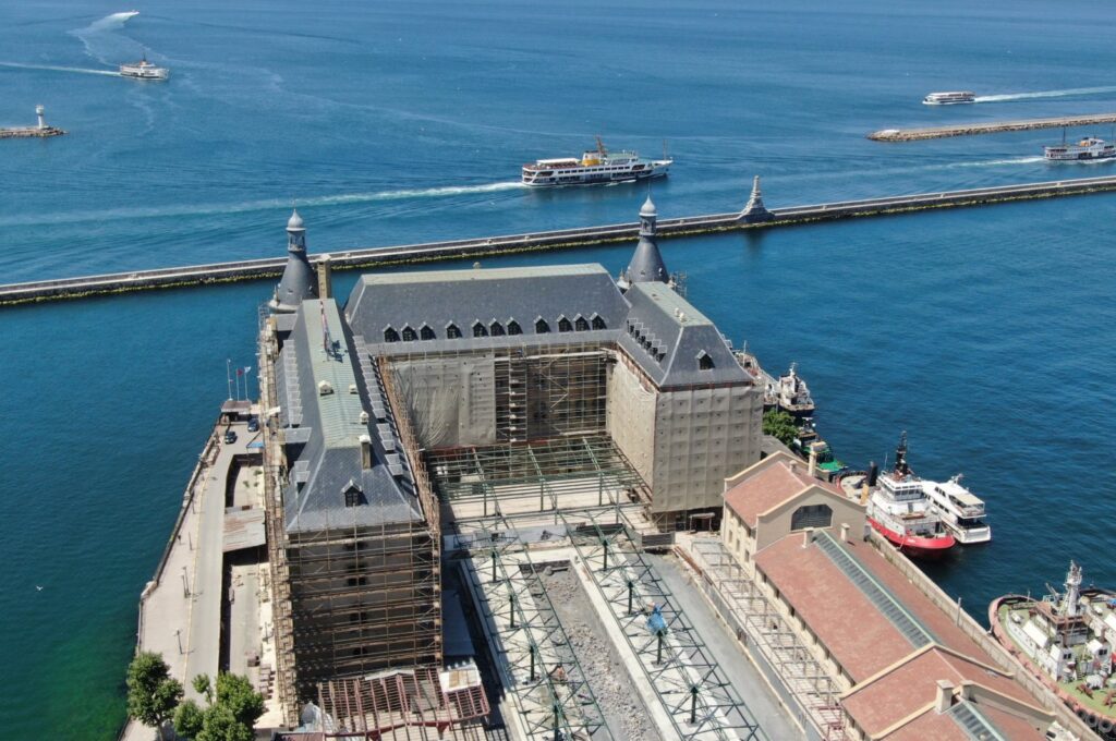 An aerial view shows Haydarpaşa Station under the restoration, Istanbul, Türkiye, June 26, 2024. (IHA Photo)