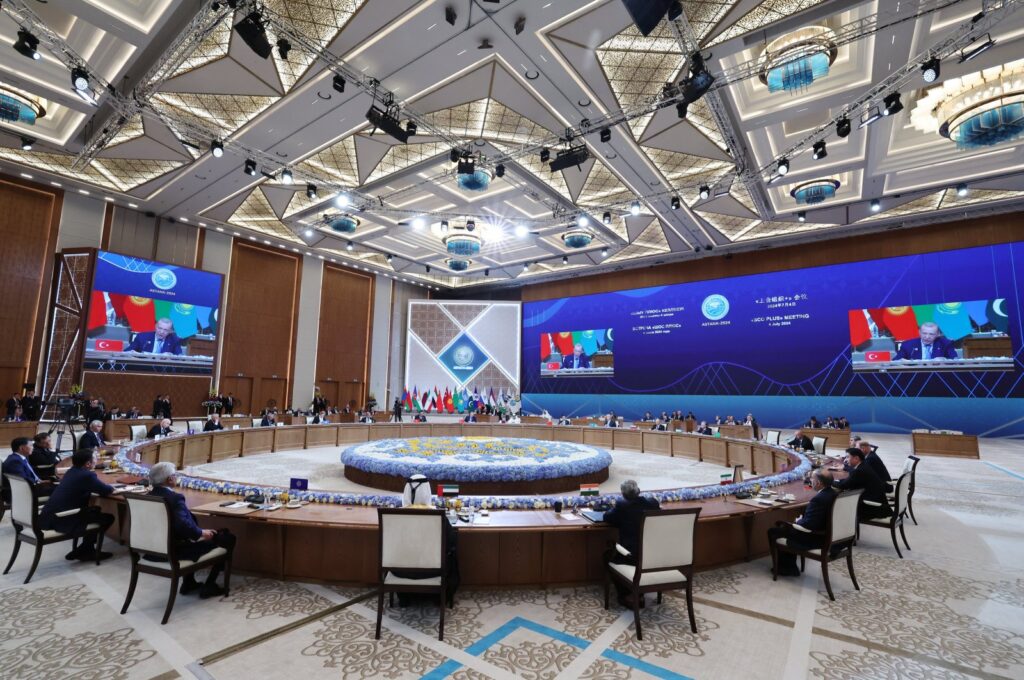 President Recep Tayyip Erdoğan addresses the SCO summit, Astana, Kazakhstan, July 4, 2024. (AA Photo)