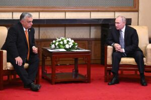 This pool photograph distributed by Russian state-owned agency Sputnik shows Russia's President Vladimir Putin meeting with Hungarian Prime Minister Viktor Orban on the sidelines of the Third Belt and Road Forum in Beijing, China, Oct. 17, 2023. (AFP File Photo)
