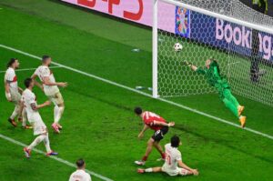 Turkey's goalkeeper #01 Mert Günok saves the ball during the UEFA Euro 2024 round of 16 football match between Austria and Türkiye at the Leipzig Stadium in Leipzig on July 2, 2024. (AFP Photo)