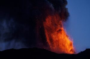 Lava and smoke rise from a crater of Mount Etna, Europe's most active volcano, Italy, July 4, 2024. (Reuters Photo)