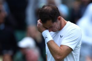 Britain's Andy Murray reacts after the Wimbledon men's doubles first round match, London, Britain, July 4, 2024. (Reuters Photo)