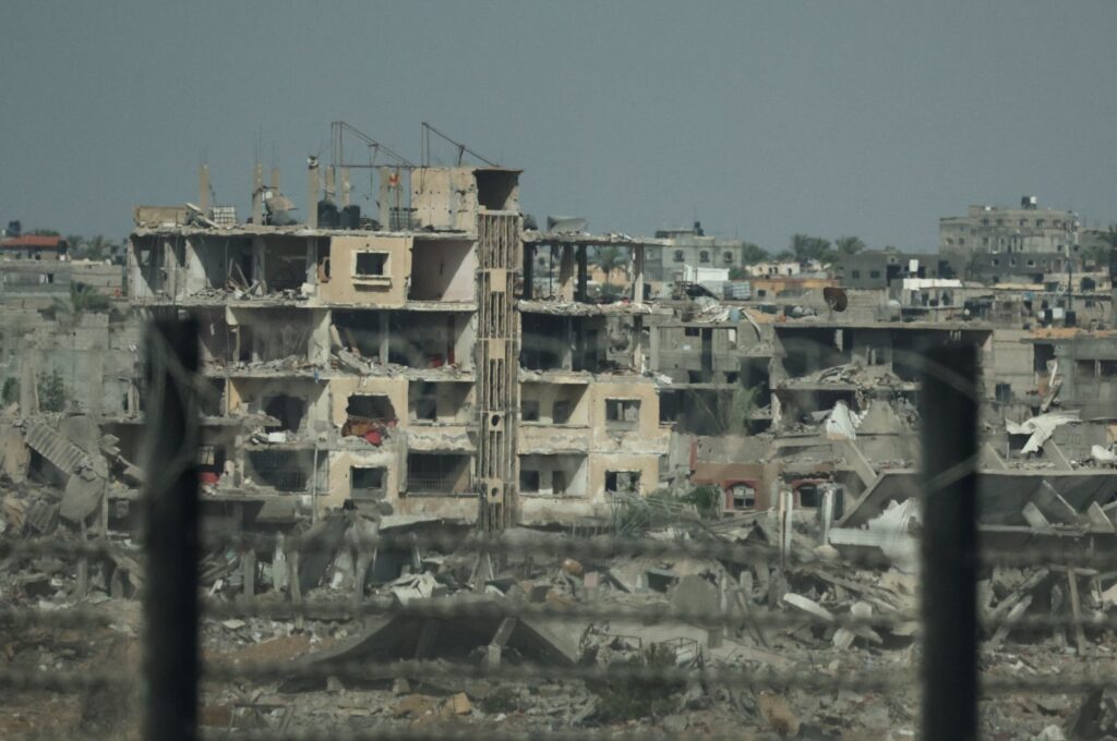 Remains of buildings destroyed by Israel in Gaza, through the Egypt-Gaza border, in Rafah, Egypt, July 4, 2024. (Reuters Photo)