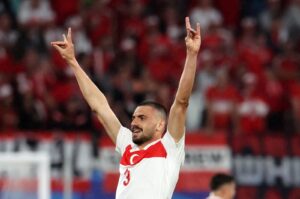 Merih Demiral of Turkey celebrates after scoring his 0-2 second goal during the UEFA EURO 2024 Round of 16 soccer match between Austria and Türkiye, in Leipzig, Germany, July 2, 2024. (EPA Photo)