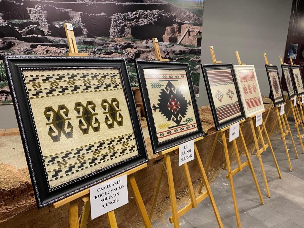 The artworks are exhibited in the 'Motifs from Sarız District Kilims' exhibition, Kayseri, Türkiye, July 8, 2024. (İHA Photo)