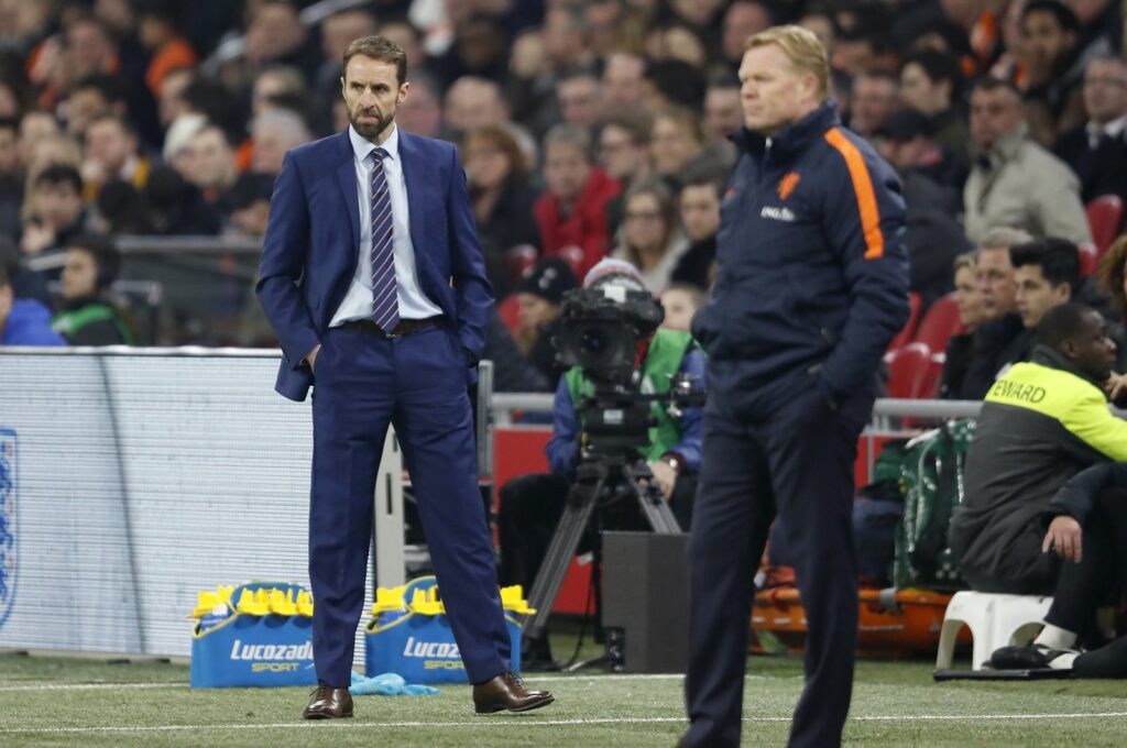 England's Gareth Southgate and the Netherlands' Ronald Koeman during the International friendly match at the Amsterdam Arena, Amsterdam, The Netherlands, March 23, 2018. (Getty Images Photo)