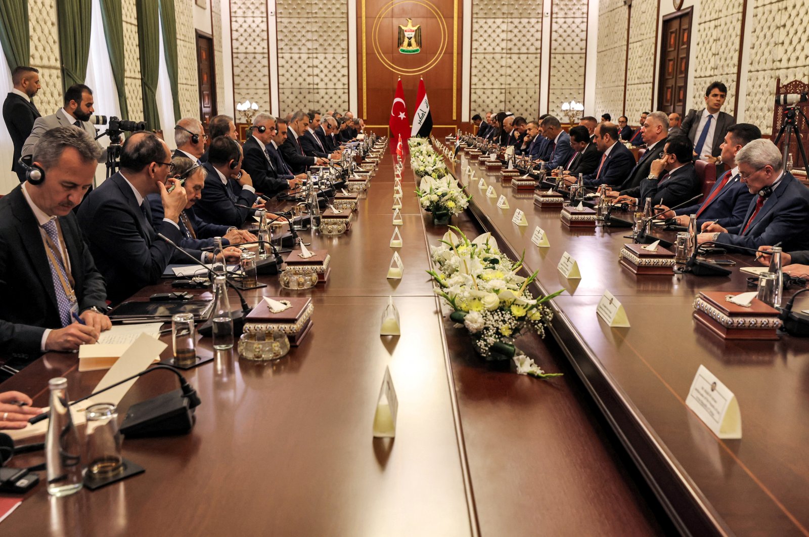 Türkiye's delegation led by President Recep Tayyip Erdoğan meets with Iraqi Prime Minister Mohammed S. Al Sudani and his officials, Baghdad, Iraq, April 22, 2024. (Reuters Photo)