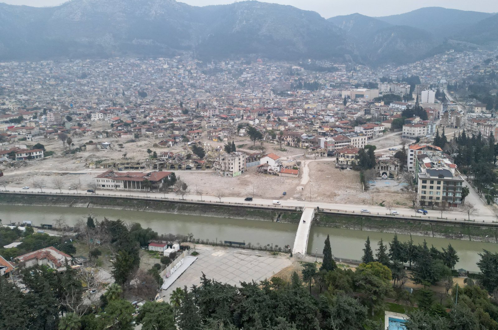 Aerial view of Antakya city center of Hatay province shows the devastating effect of the earthquake a year on from the earthquake, southeastern Türkiye, Feb. 6, 2023. (Reuters Photo)