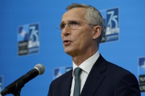 NATO Secretary General Jens Stoltenberg delivers remarks at NATO's 75th anniversary summit in Washington, U.S., July 10, 2024. (Reuters Photo)