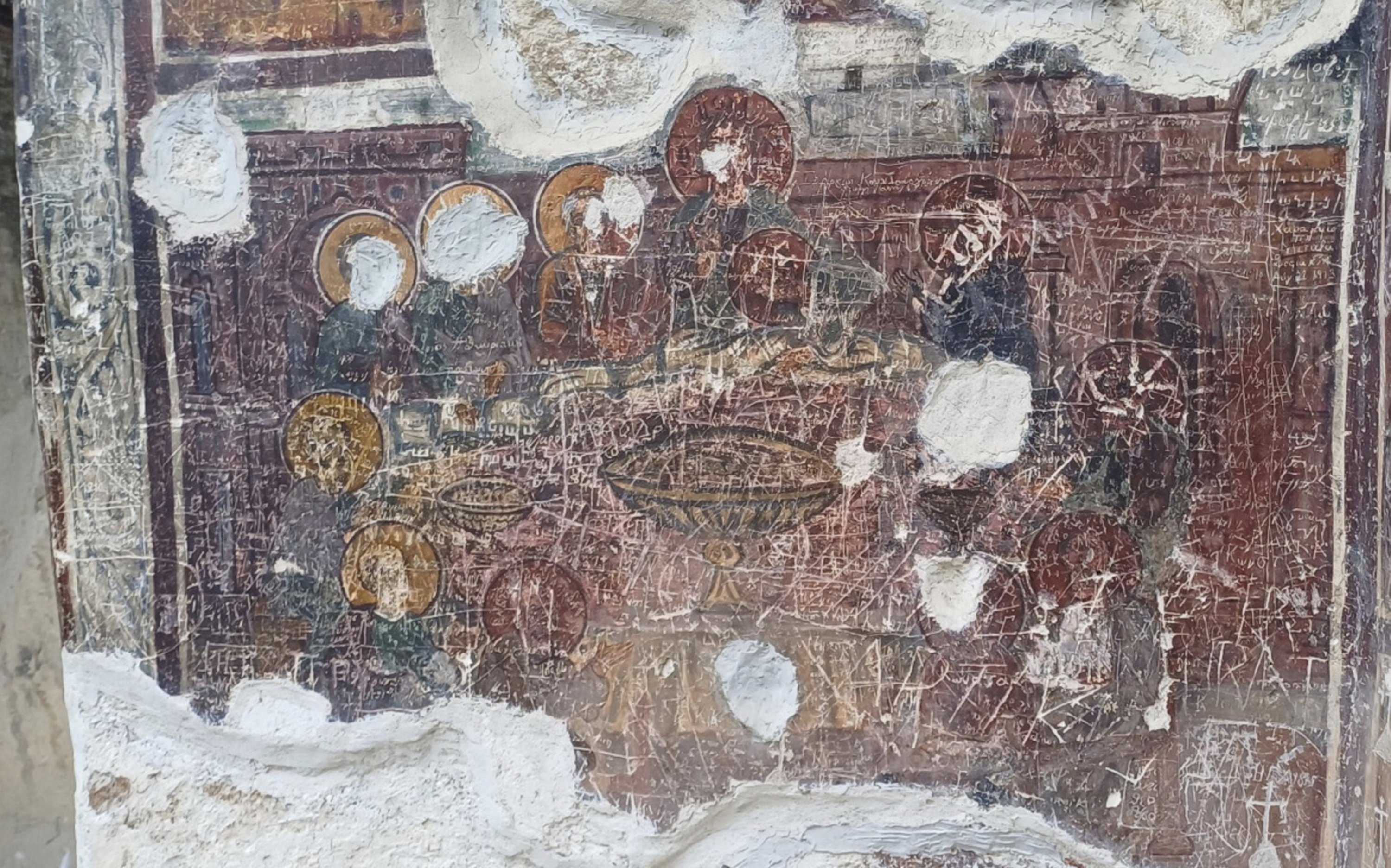 337269 The 'Last Supper' scene on the walls of the main Rock Church in the world-famous Sümela Monastery, Trabzon, Türkiye, July 14, 2024. (AA Photo)