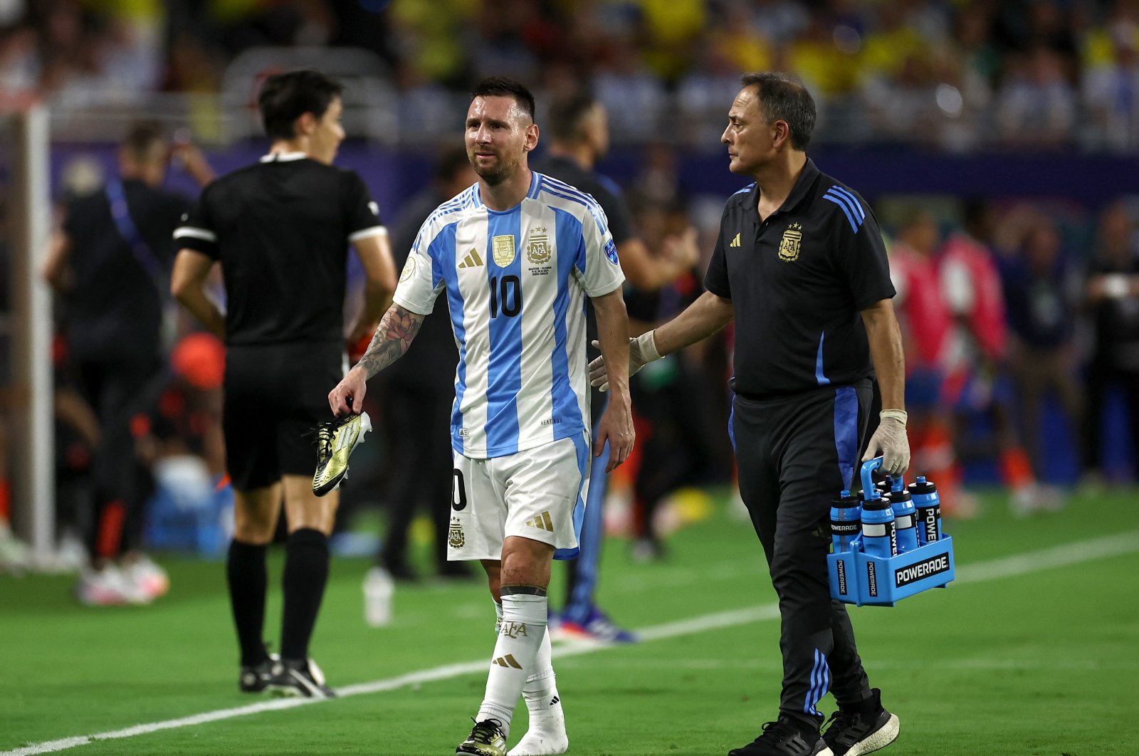 Argentina's Lionel Messi looks dejected after being substituted due to an injury during the Copa America 2024 final against Colombia at the Hard Rock Stadium, Miami, Florida, U.S., July 14, 2024. (Reuters Photo)