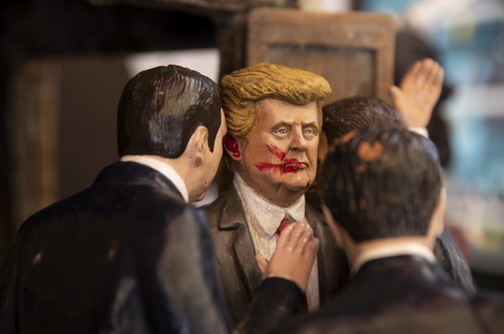 A statuette depicting Donald Trump, former U.S. President and Republican presidential candidate in the U.S. elections, with a bloody face, Naples, Italy, July 17, 2024. (AA Photo)