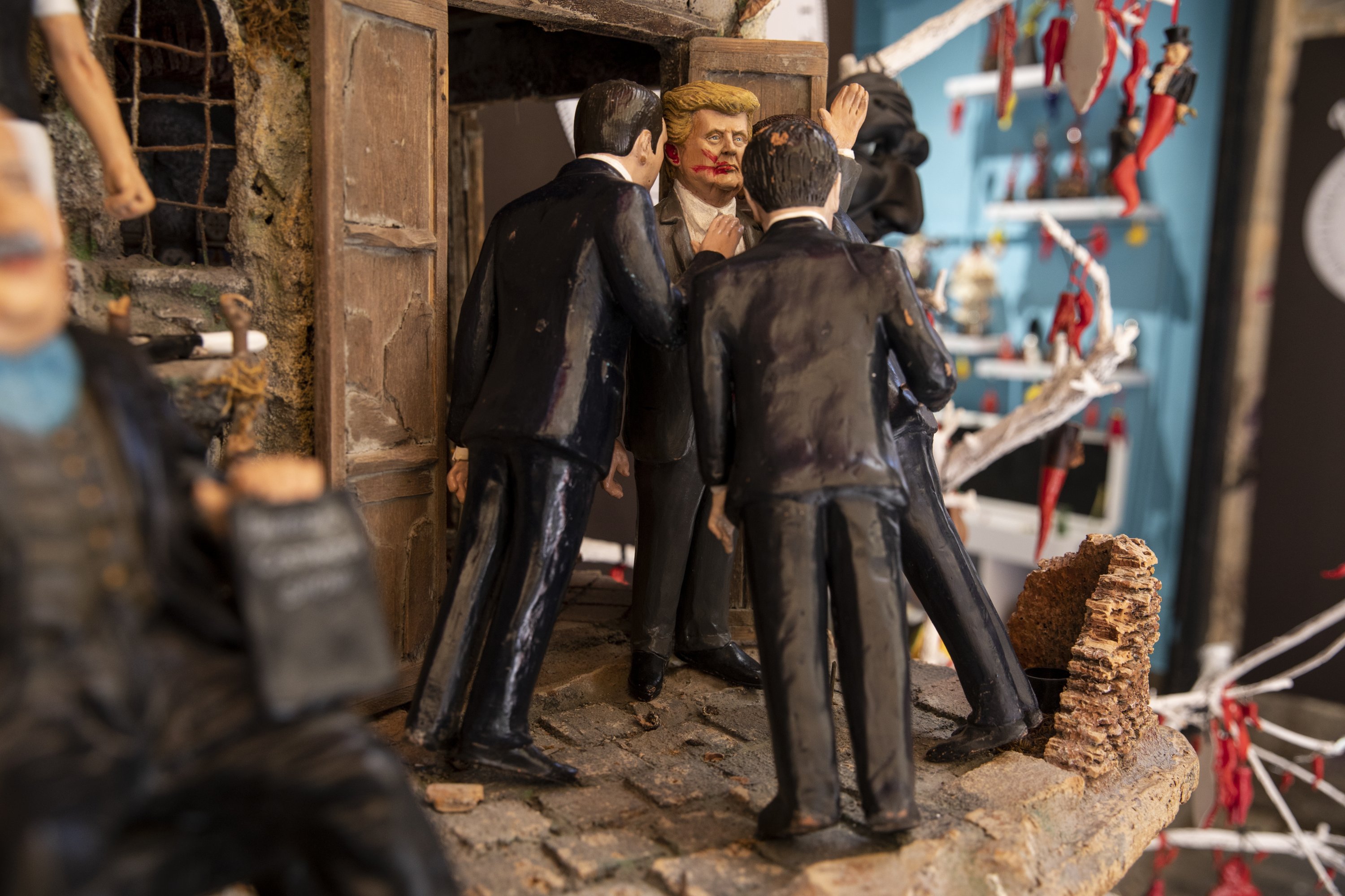 337385 A statuette depicting Donald Trump, former U.S. President and Republican presidential candidate in the U.S. elections, with a bloody face, Naples, Italy, July 17, 2024. (AA Photo)