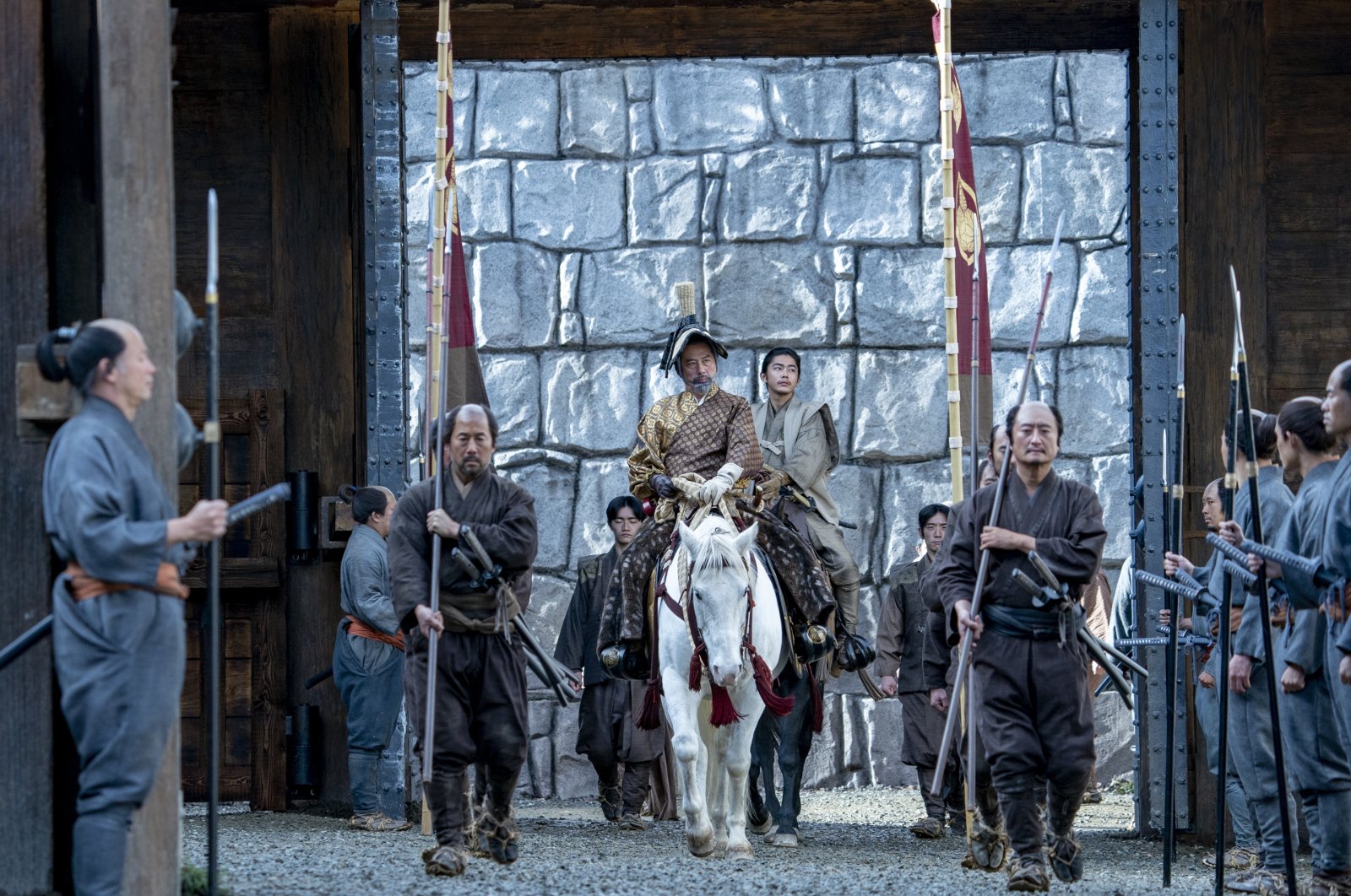 This image released by FX shows Hiroyuki Sanada as Yoshii Toranaga, center, in a scene from "Shogun." (AP Photo)
