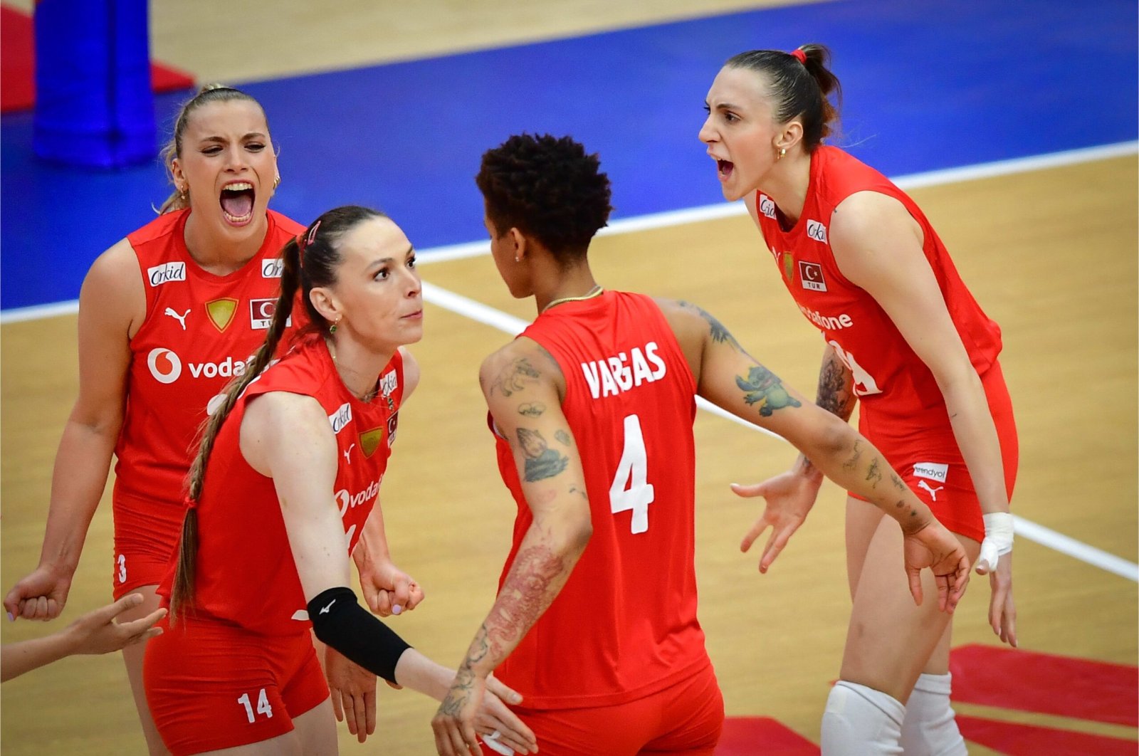 Türkiye's Sultans of the Net in action during the Women's Nations League quarterfinals match, Rio de Janeiro, Brazil, June 21, 2024. (IHA Photo)