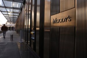 Signage is seen outside the Moody's Corporation headquarters in Manhattan, New York, U.S., Nov. 12, 2021. (Reuters Photo)