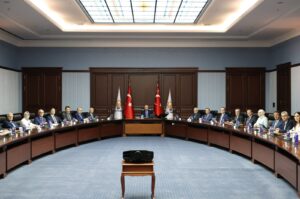 President Recep Tayyip Erdoğan (C) chairs the Justice and Development Party's (AK Party) central executive committee meeting, in the capital Ankara, Türkiye, July 8, 2024. (AA Photo)