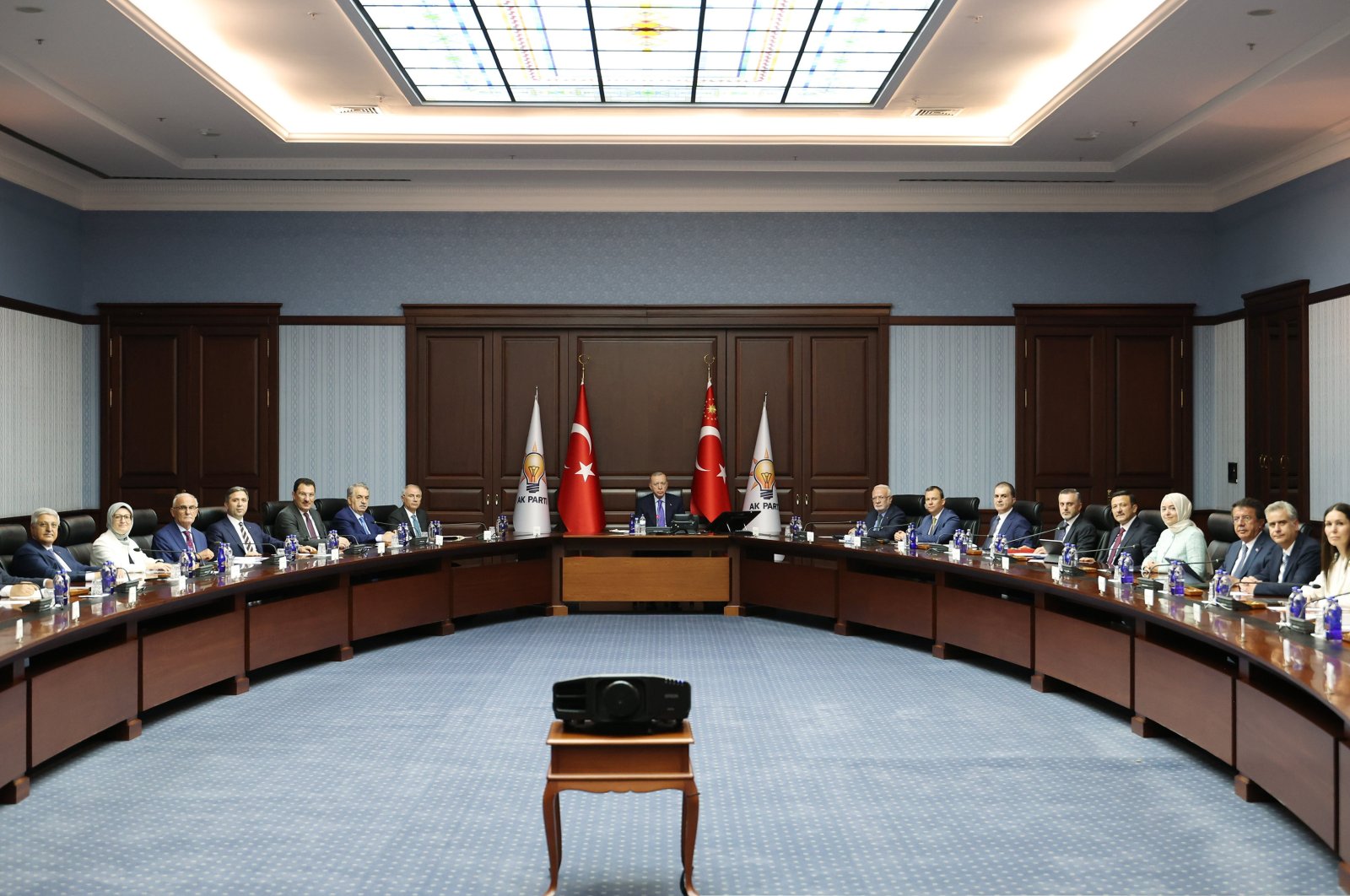 President Recep Tayyip Erdoğan (C) chairs the Justice and Development Party's (AK Party) central executive committee meeting, in the capital Ankara, Türkiye, July 8, 2024. (AA Photo)