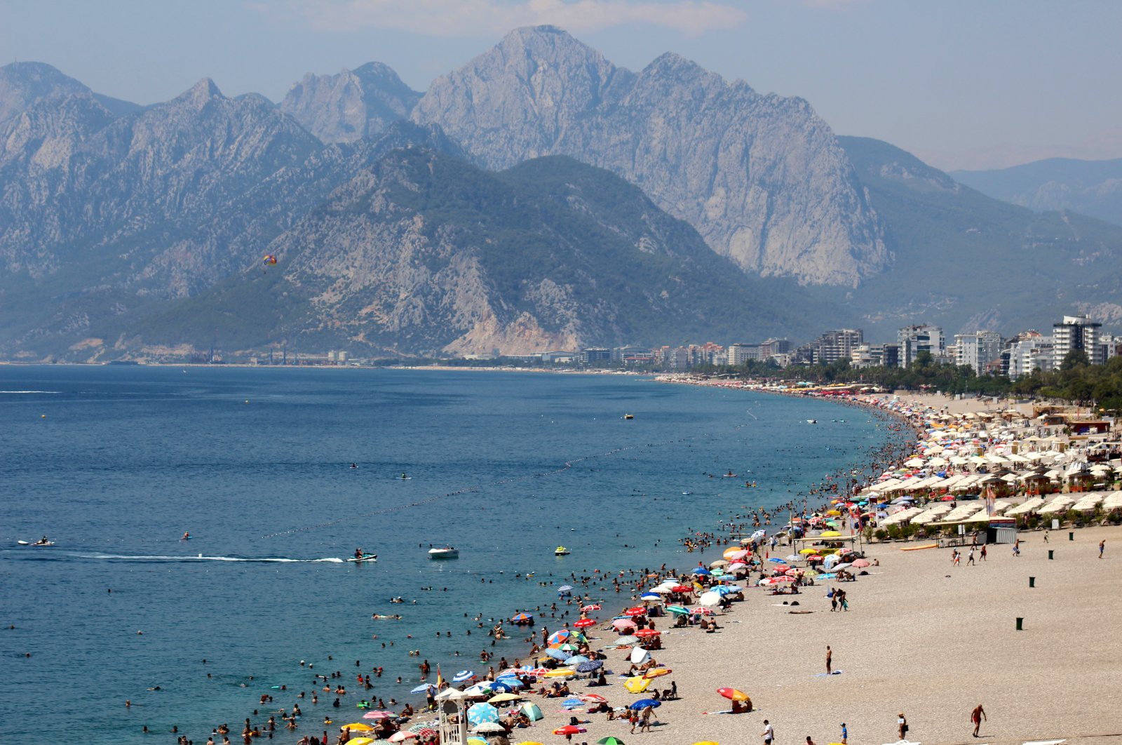 An aerial view of Konyaaltı beach, Antalya, southern Türkiye, July 21, 2024. (DHA Photo)