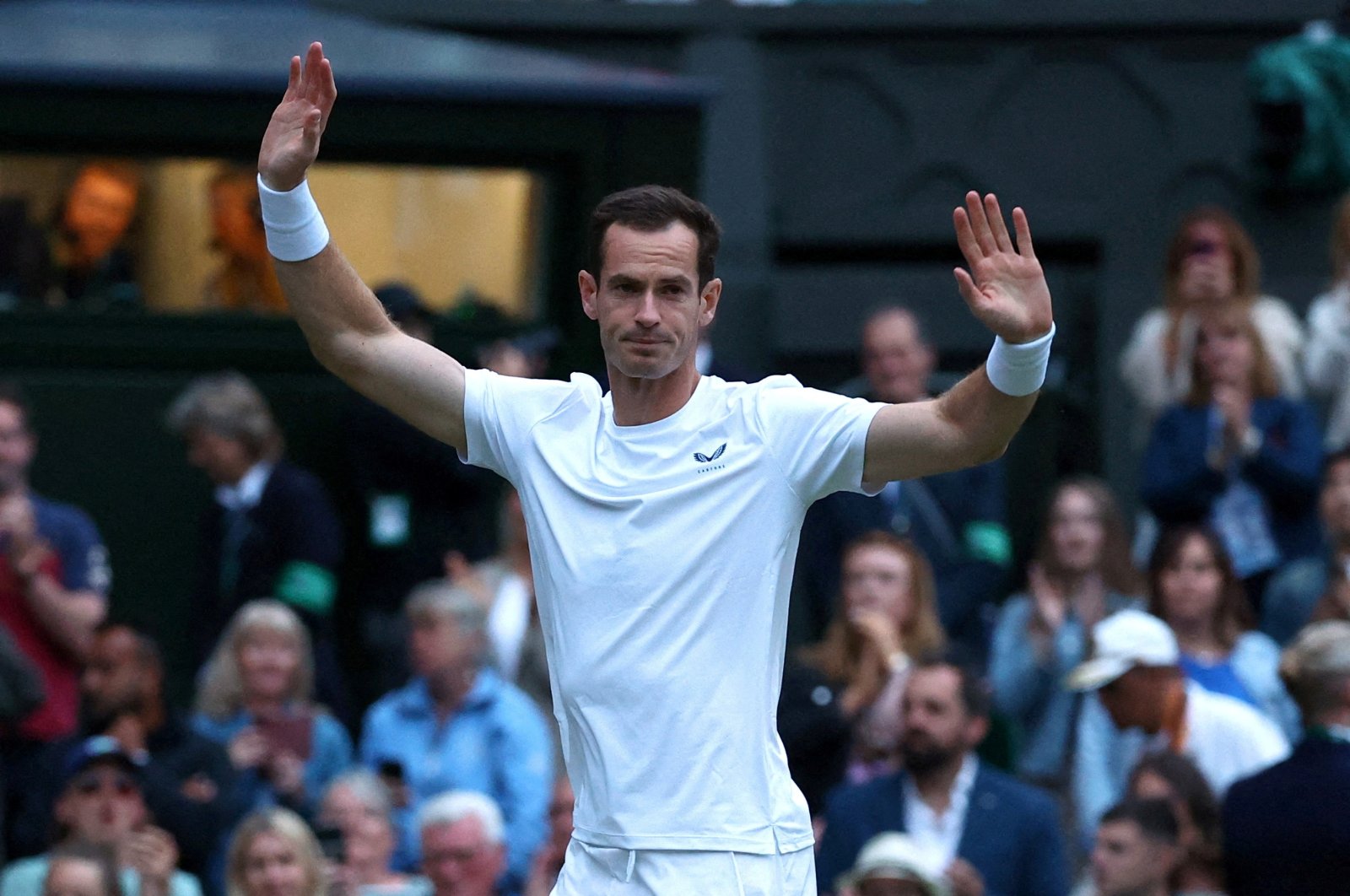 Britain's Andy Murray reacts after the men's doubles first round match with Britain's Jamie Murray and Australia's John Peers and Australia's Rinky Hijikata at the All England Lawn Tennis and Croquet Club, London, U.K., July 4, 2024. (Reuters Photo)