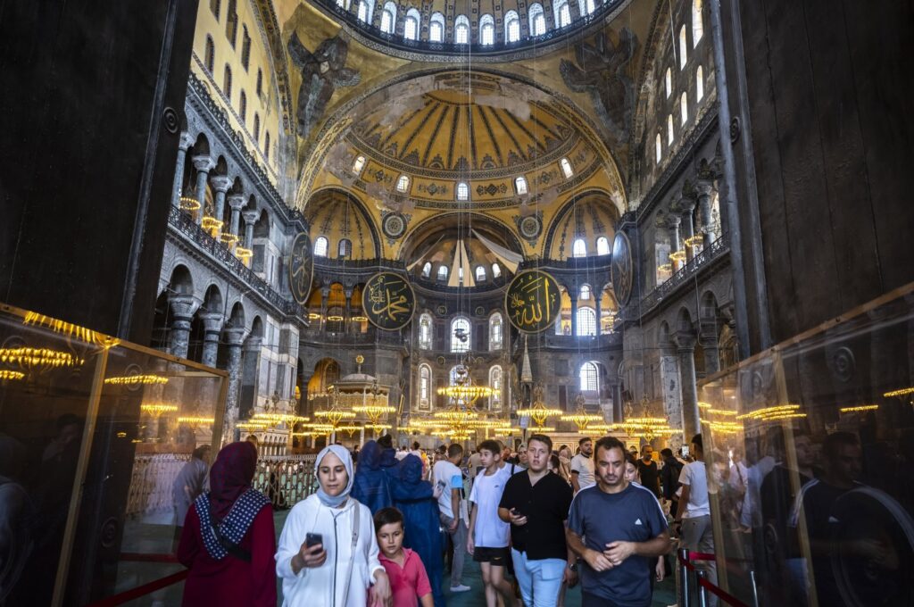 Visitors entering the main hall of Hagia Sophia Grand Mosque, Istanbul, Türkiye, July 9, 2024. (AA Photo)