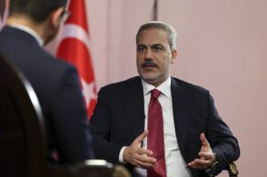 Foreign Minister Hakan Fidan speaks in an interview with Sky News Arabia, July 24, 2024. (AA Photo)