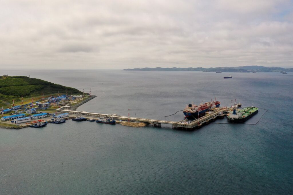 An aerial view shows the crude oil terminal Kozmino on the shore of Nakhodka Bay near the port city of Nakhodka, Russia, June 13, 2022. (Reuters Photo)