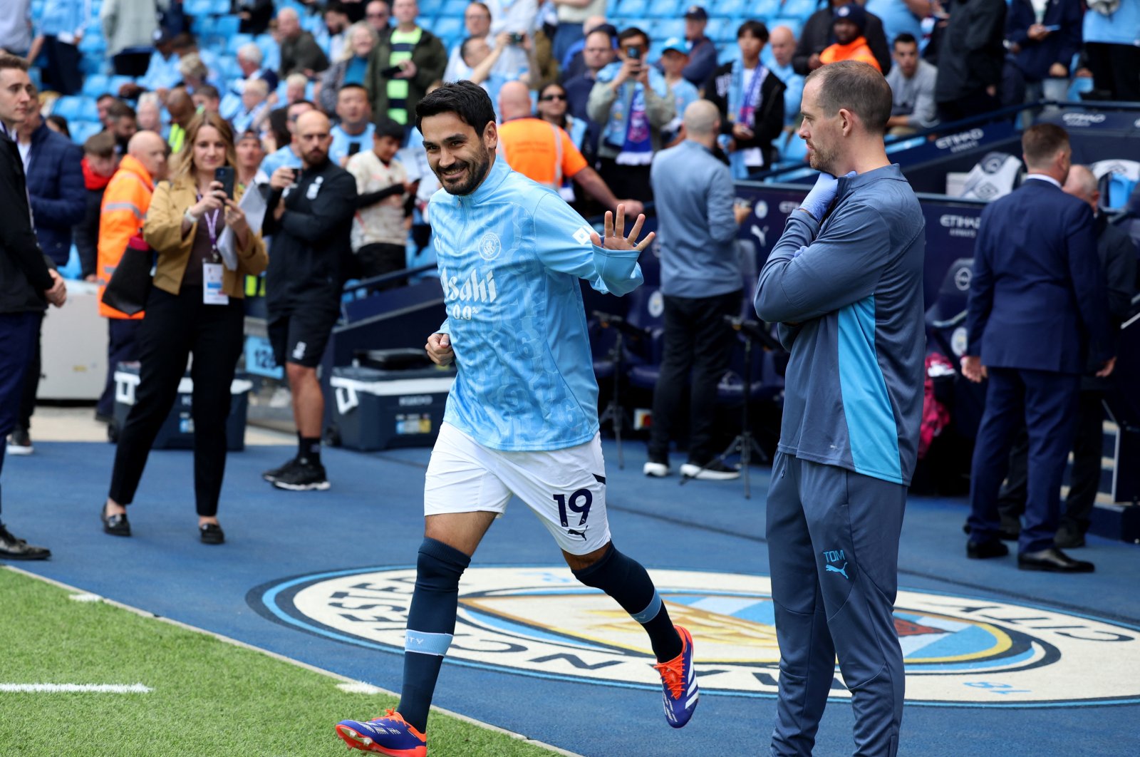 Manchester City's Ilkay Gündoğan during the warmup before the Premier League match against Ipswich Town at the Etihad Stadium, Manchester, U.K., Aug. 24, 2024. (Reuters Photo)