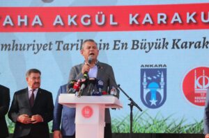 CHP leader Özgür Özel speaks at an event, Ankara, Türkiye, Aug. 25, 2024. (DHA Photo)