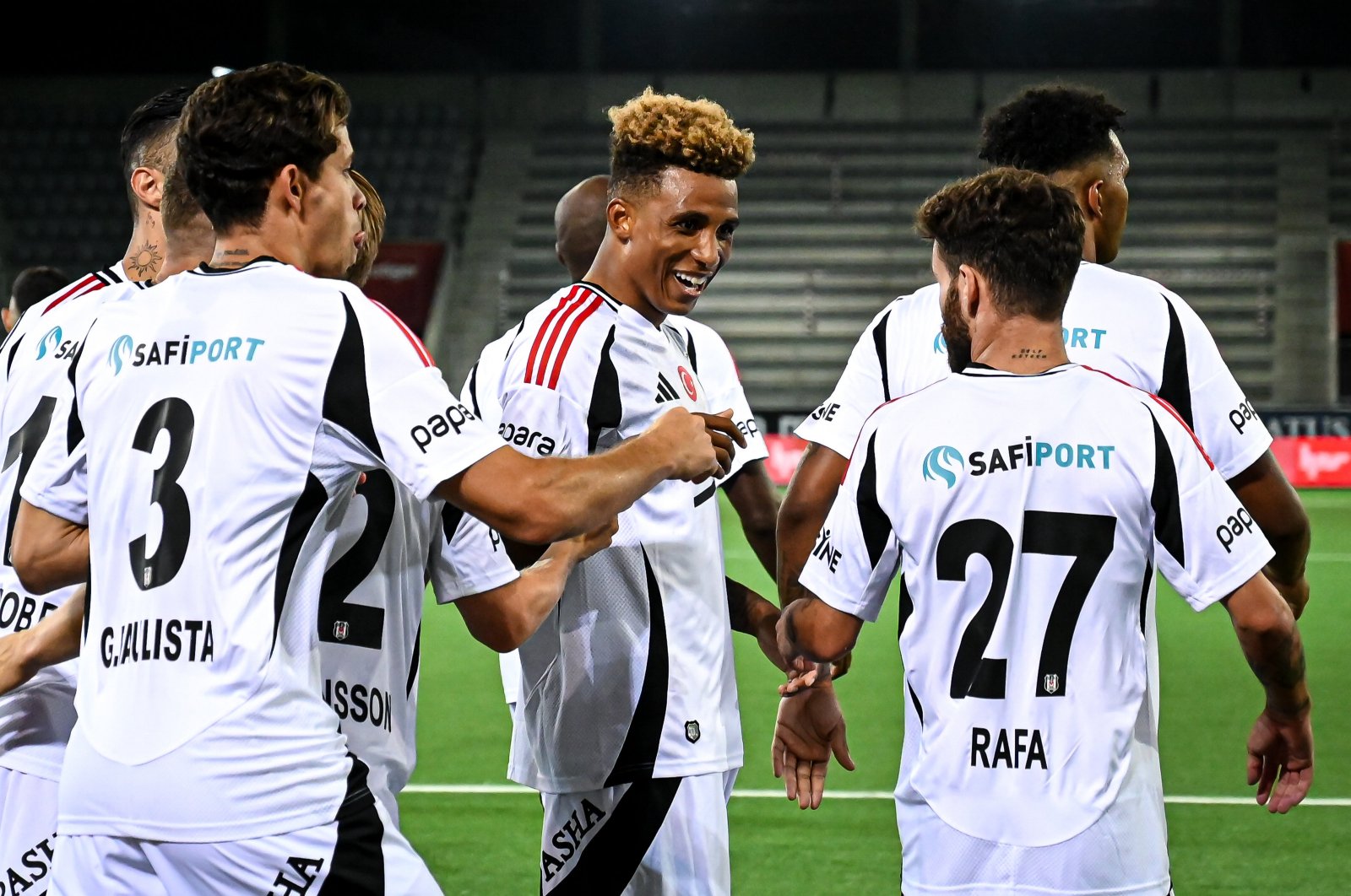 Beşiktaş players celebrate after a goal during the UEFA Europa League qualifying playoffs first leg match against Lugano at the Stockhorn Arena, Thun, Switzerland, Aug. 22, 2024. (EPA Photo)