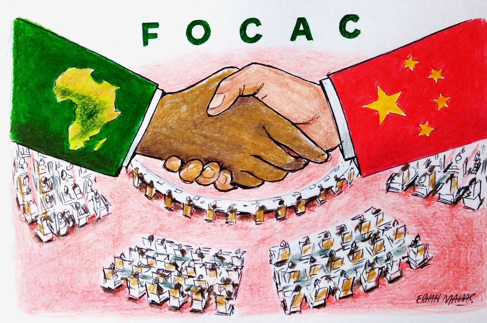 "The Forum on China-Africa Cooperation (FOCAC), established in Beijing in October 2000, marked a pivotal shift in the strategic relationship between China and Africa. Analysts and experts widely agree that FOCAC has become the cornerstone for enduring collaboration between these two sides." (Illustration by Erhan Yalvaç)