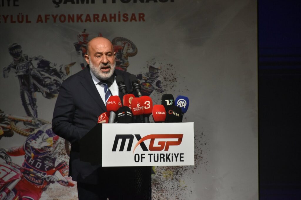 Turkish Motorcycle Federation Vice President Mahmut Nedim Akülke speaks at the MXGP Türkiye press release event, Afyon, Türkiye, Aug. 7, 2024. (AA Photo)