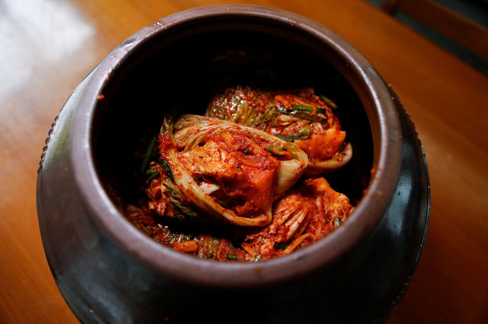 Kimchi in a jar at the Kimchi Culture Institute in Namyangju, South Korea, Aug. 21, 2024. (Reuters Photo)